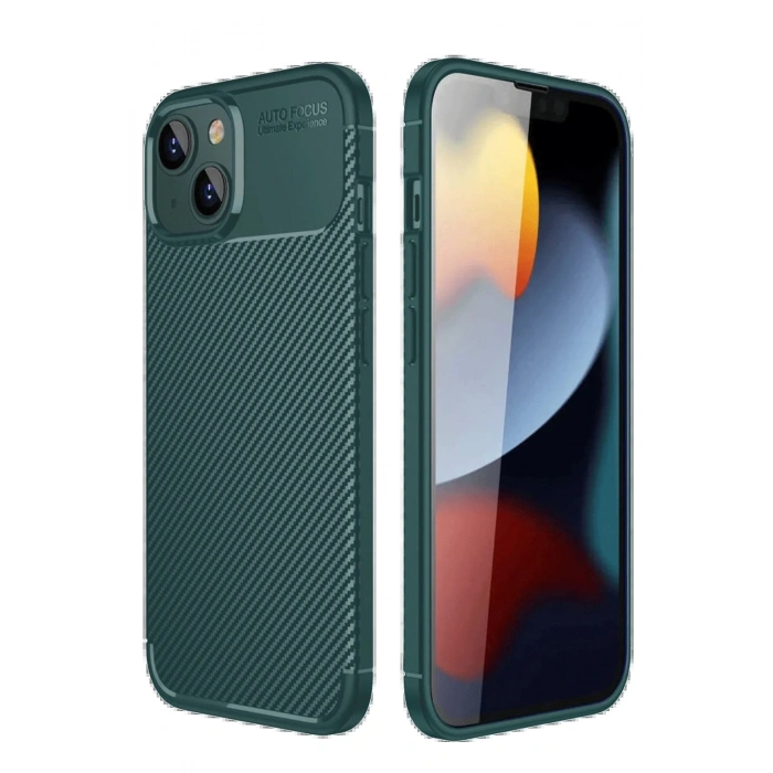 Newface iPhone 14 Kılıf Auto Focus Karbon Kapak - Koyu Yeşil