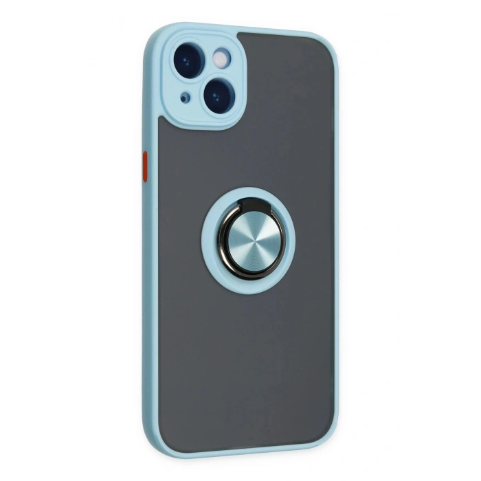 Newface iPhone 14 Kılıf Montreal Yüzüklü Silikon Kapak - Buz Mavi