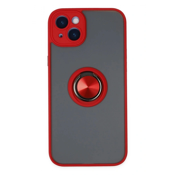 Newface iPhone 14 Kılıf Montreal Yüzüklü Silikon Kapak - Kırmızı