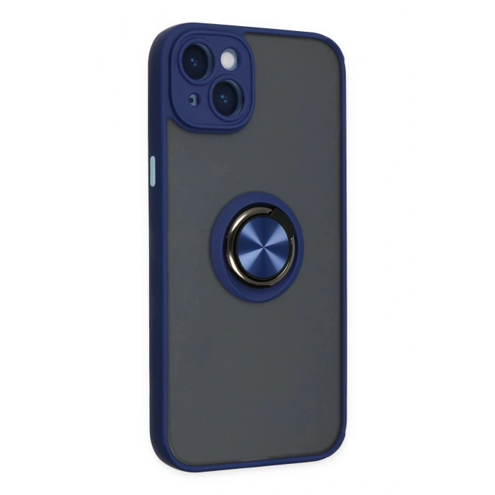 Newface iPhone 14 Kılıf Montreal Yüzüklü Silikon Kapak - Lacivert