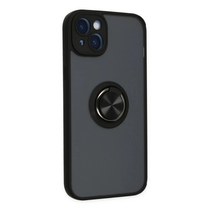 Newface iPhone 14 Kılıf Montreal Yüzüklü Silikon Kapak - Siyah