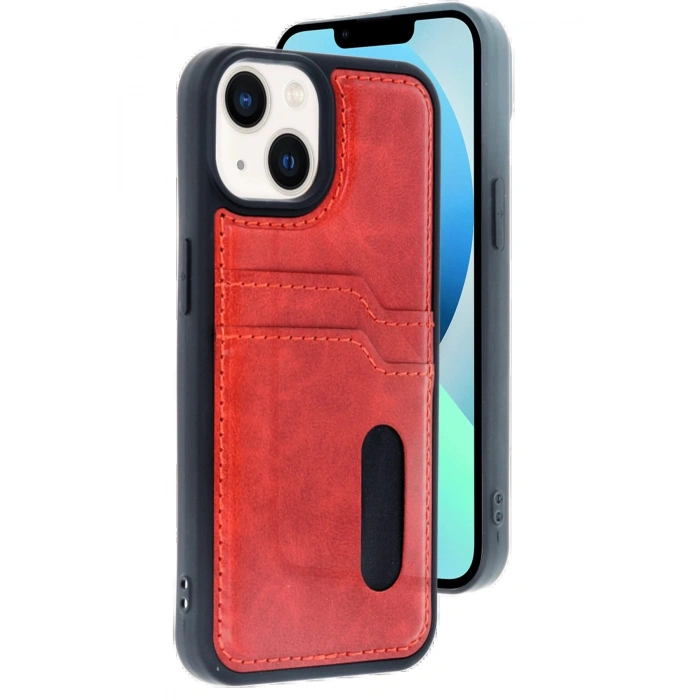 Newface iPhone 14 Kılıf Sara Kartvizitli Deri Kılıf - Kırmızı