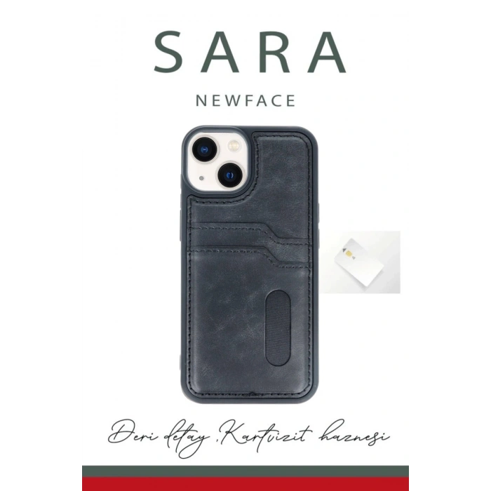 Newface iPhone 14 Kılıf Sara Kartvizitli Deri Kılıf - Lacivert