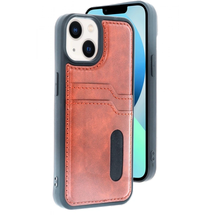 Newface iPhone 14 Kılıf Sara Kartvizitli Deri Kılıf - Taba