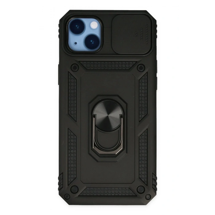 Newface iPhone 14 Plus Kılıf Pars Lens Yüzüklü Silikon - Siyah