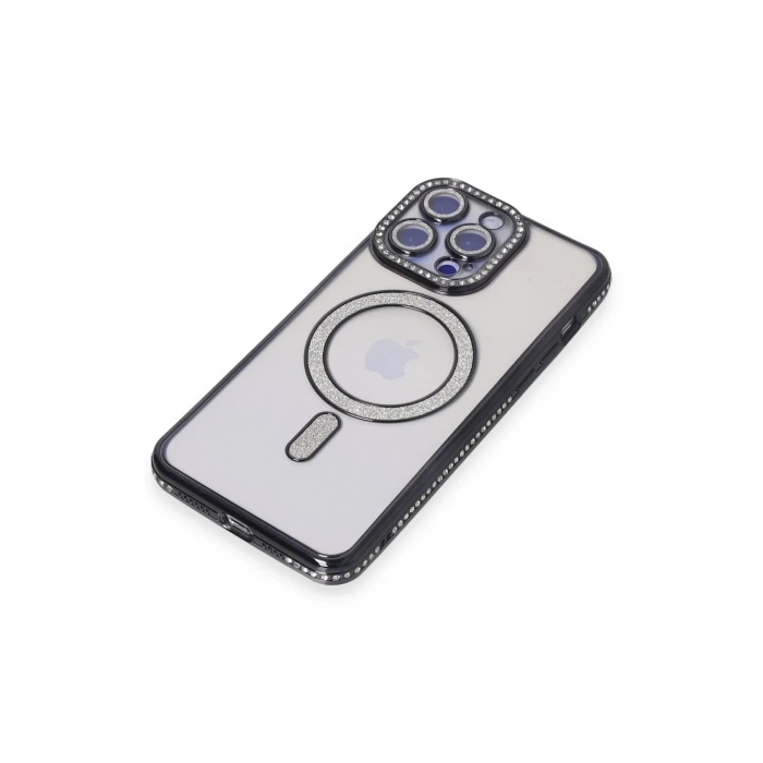 Newface iPhone 14 Pro Kılıf Joke Simli Magneticsafe Kılıf - Siyah