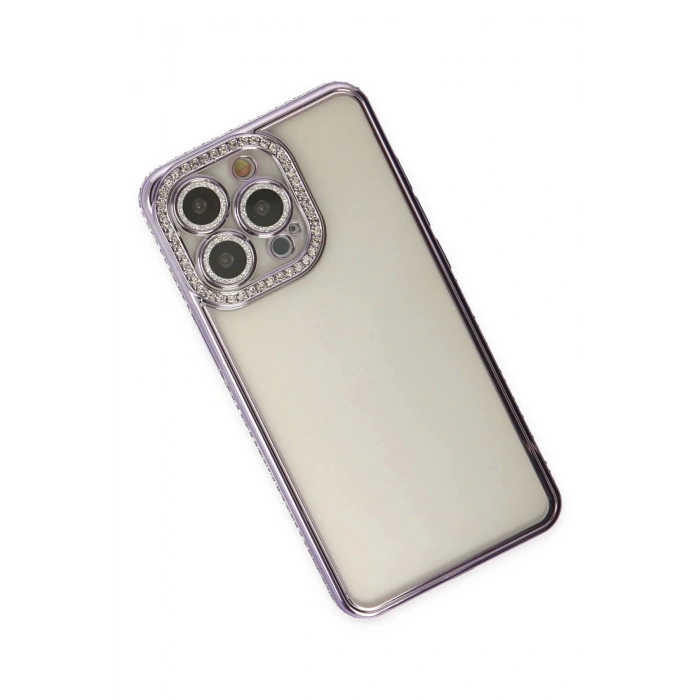 Newface iPhone 14 Pro Kılıf Joke Taşlı Silikon - Mor