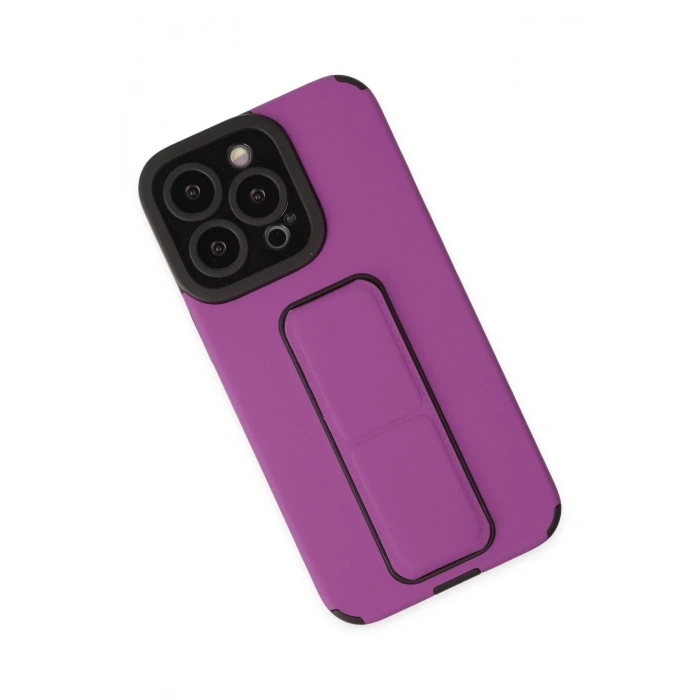 Newface iPhone 14 Pro Kılıf Mega Standlı Silikon - Mor