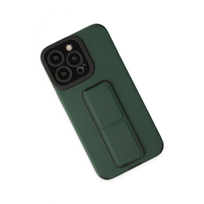 Newface iPhone 14 Pro Kılıf Mega Standlı Silikon - Yeşil