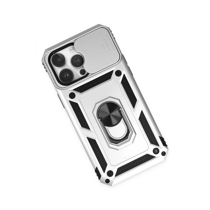 Newface iPhone 14 Pro Kılıf Pars Lens Yüzüklü Silikon - Gümüş