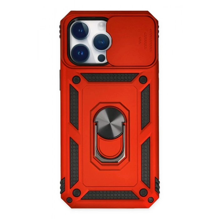 Newface iPhone 14 Pro Kılıf Pars Lens Yüzüklü Silikon - Kırmızı