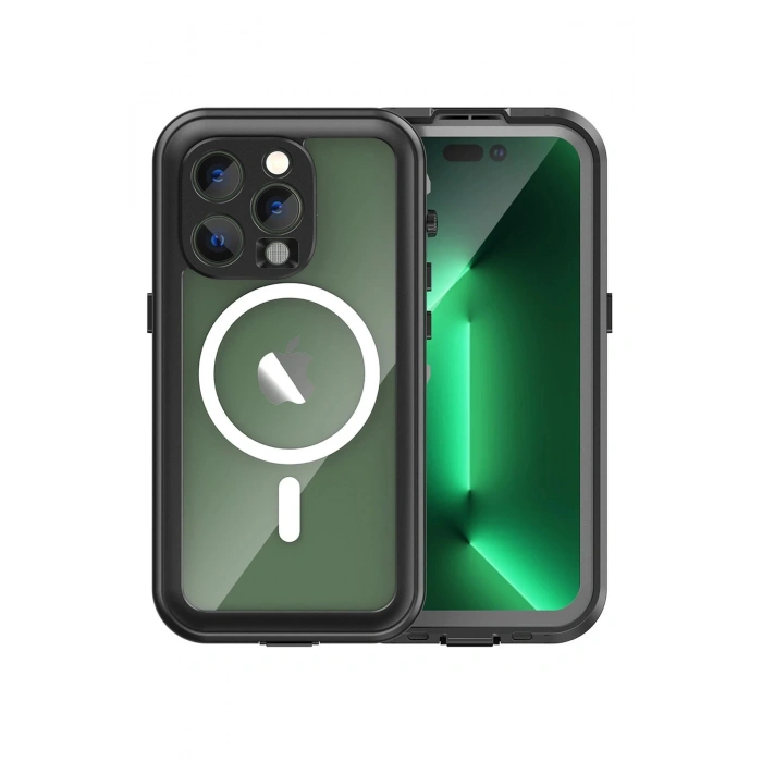 Newface iPhone 14 Pro Kılıf Red Pepper Magneticsafe Su Geçirmez Kılıf - Siyah-Gri