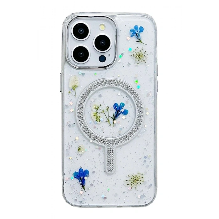 Newface iPhone 14 Pro Max Flower Magsafe Kapak - Krem