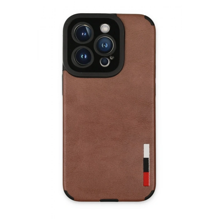 Newface iPhone 14 Pro Max Kılıf Loop Deri Silikon - Kahverengi