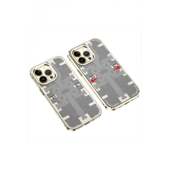 Newface iPhone 14 Pro Max Kılıf Mekanik Bumper Kapak - Gold
