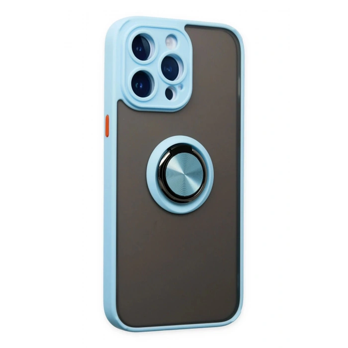 Newface iPhone 14 Pro Max Kılıf Montreal Yüzüklü Silikon Kapak - Buz Mavi