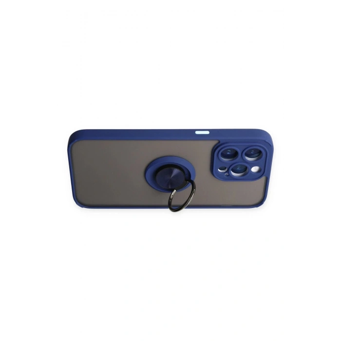 Newface iPhone 14 Pro Max Kılıf Montreal Yüzüklü Silikon Kapak - Lacivert