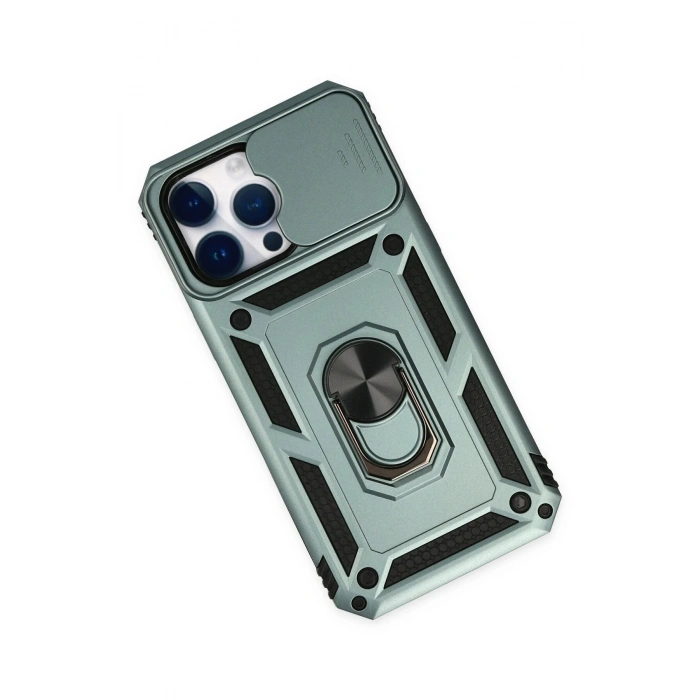 Newface iPhone 14 Pro Max Kılıf Pars Lens Yüzüklü Silikon - Yeşil