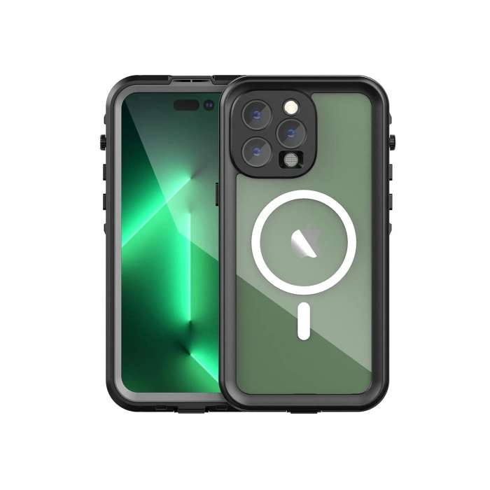 Newface iPhone 14 Pro Max Kılıf Red Pepper Magneticsafe Su Geçirmez Kılıf - Siyah-Gri