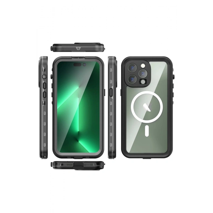 Newface iPhone 14 Pro Max Kılıf Red Pepper Magneticsafe Su Geçirmez Kılıf - Siyah-Gri