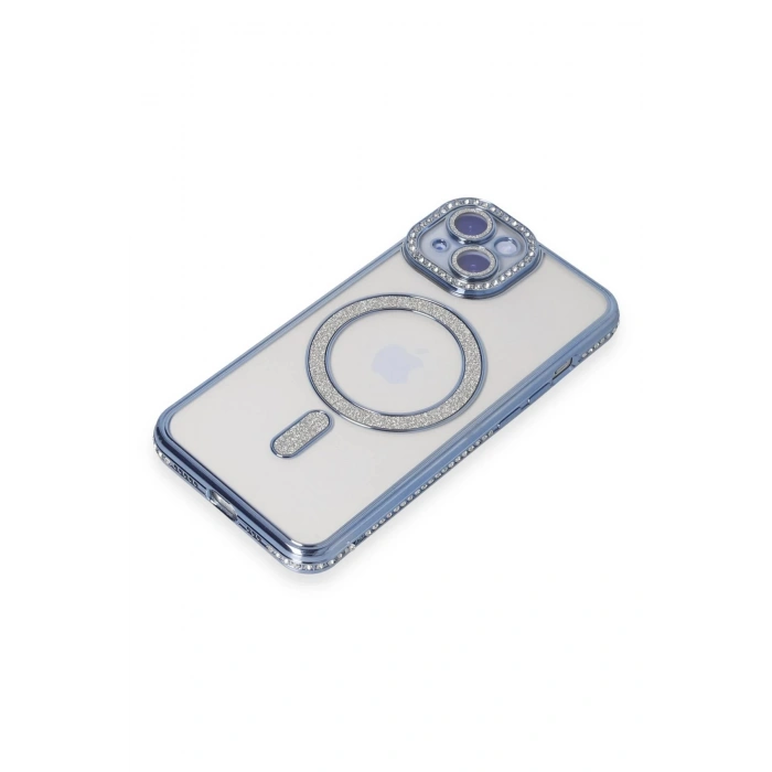 Newface iPhone 15 Kılıf Joke Simli Magneticsafe Kılıf - Mavi