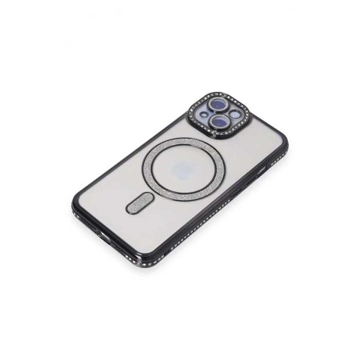 Newface iPhone 15 Kılıf Joke Simli Magneticsafe Kılıf - Siyah