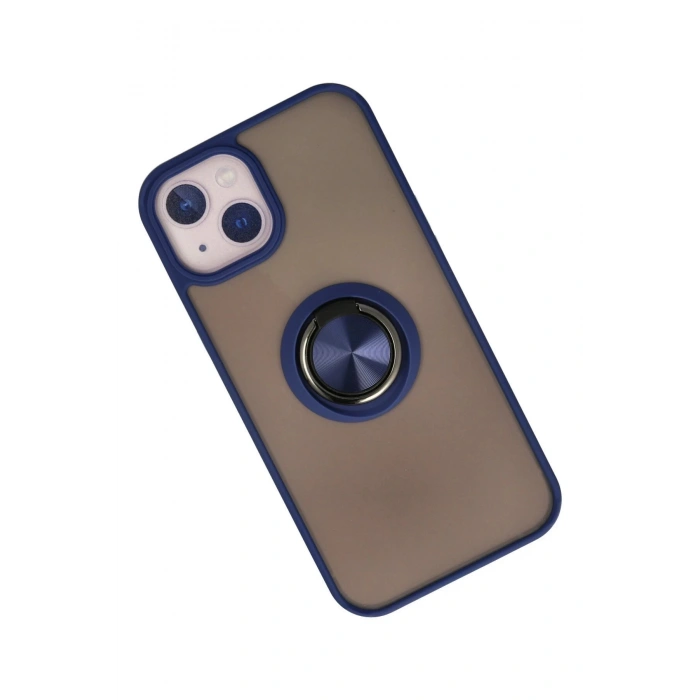 Newface iPhone 15 Kılıf Montreal Yüzüklü Silikon Kapak - Lacivert