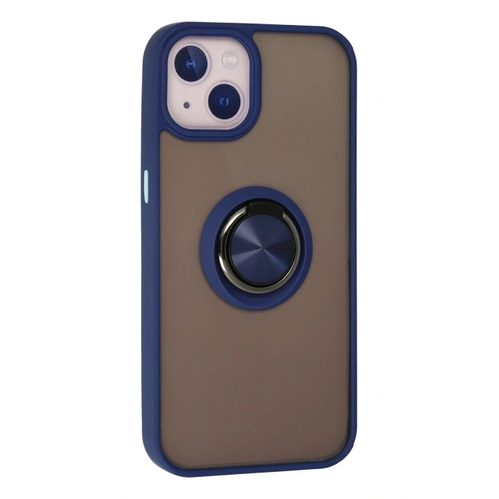 Newface iPhone 15 Kılıf Montreal Yüzüklü Silikon Kapak - Lacivert