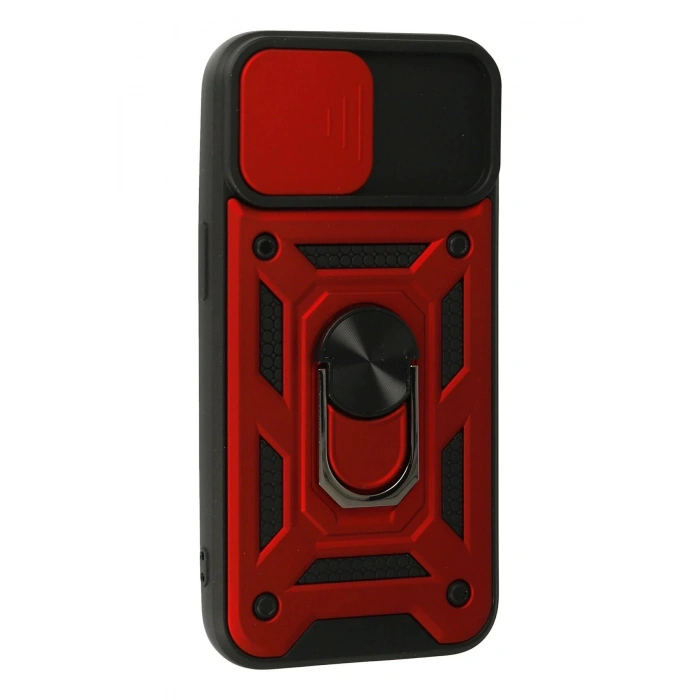 Newface iPhone 15 Kılıf Pars Lens Yüzüklü Silikon - Kırmızı