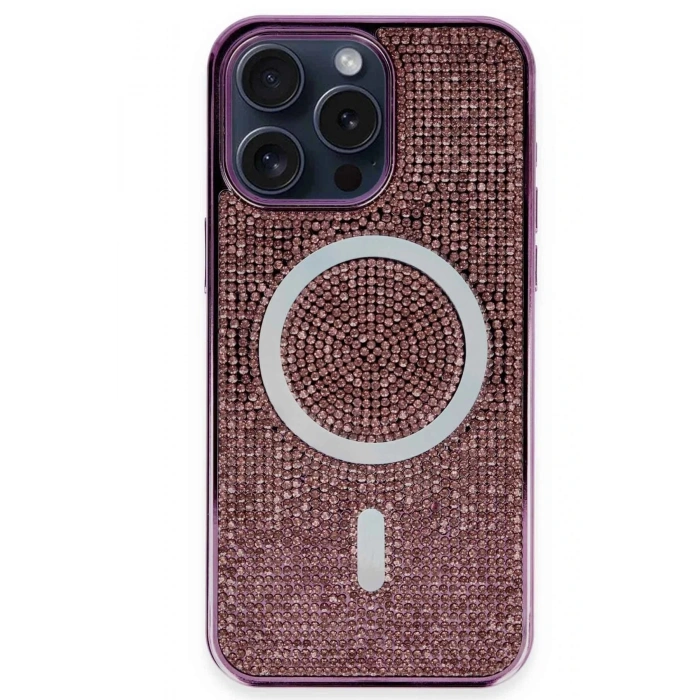 Newface iPhone 15 Pro Kılıf Diamond Magsafe Kapak - Derin Mor