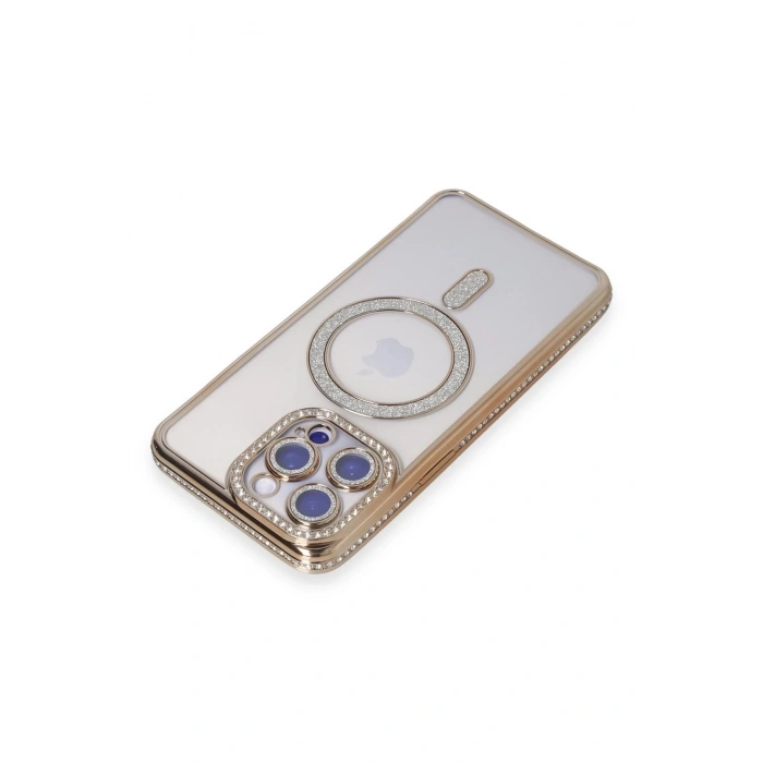 Newface iPhone 15 Pro Kılıf Joke Simli Magneticsafe Kılıf - Gold