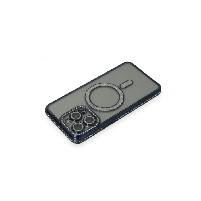 Newface iPhone 15 Pro Kılıf Joke Simli Magneticsafe Kılıf - Lacivert