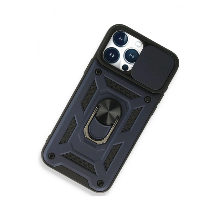 Newface iPhone 15 Pro Kılıf Pars Lens Yüzüklü Silikon - Lacivert