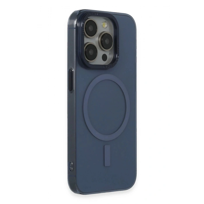 Newface iPhone 15 Pro Max Kılıf Anka PC Magneticsafe Sert Metal Kapak - Lacivert