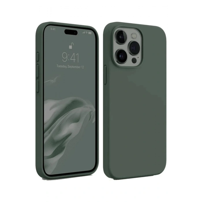 Newface iPhone 15 Pro Max Kılıf First Silikon - Koyu Yeşil