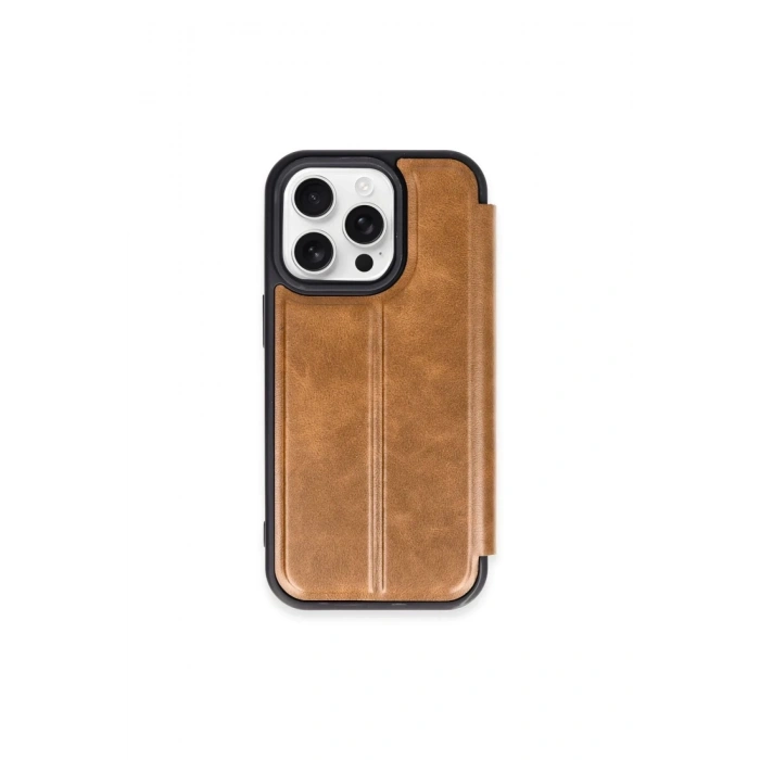 Newface iPhone 15 Pro Max Kılıf Flip Cover - Taba