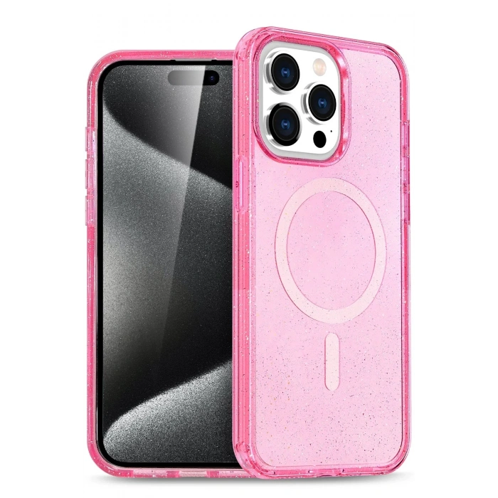 Newface iPhone 15 Pro Max Kılıf Glow Magsafe Kapak - Pembe