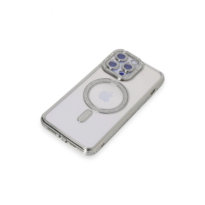 Newface iPhone 15 Pro Max Kılıf Joke Simli Magneticsafe Kılıf - Gümüş