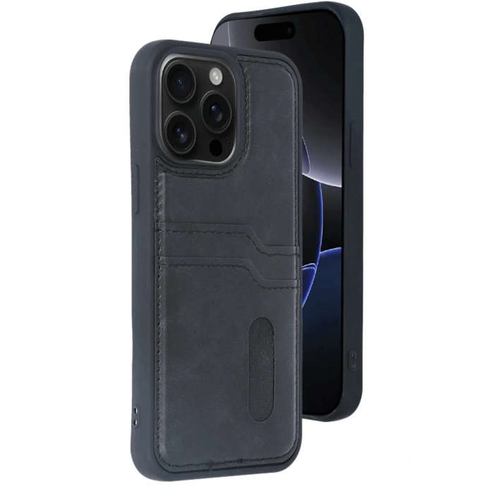 Newface iPhone 15 Pro Max Kılıf Sara Kartvizitli Deri Kılıf - Siyah