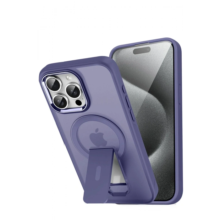 Newface iPhone 15 Pro Tork Magsafe Standlı Kapak - Derin Mor