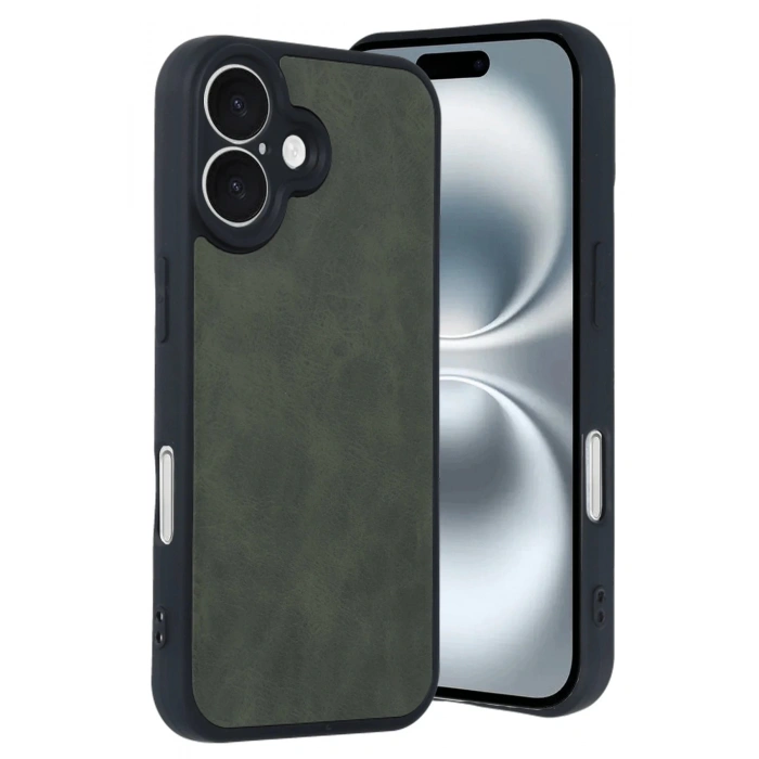 Newface iPhone 16 Kılıf Aras Deri Kapak - Koyu Yeşil