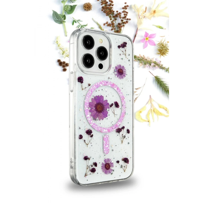 Newface iPhone 16 Kılıf Daisy Simli Magsafe Kapak - Pembe