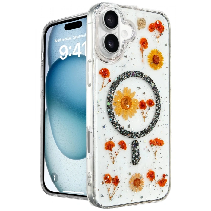 Newface iPhone 16 Kılıf Daisy Simli Magsafe Kapak - Siyah