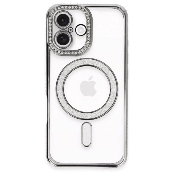 Newface iPhone 16 Kılıf Joke Simli Magneticsafe Kılıf - Gri