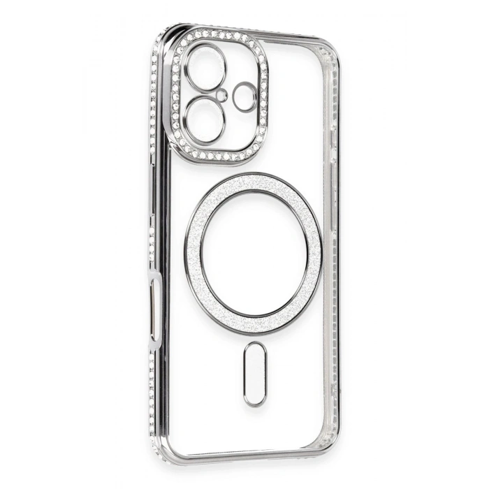 Newface iPhone 16 Kılıf Joke Simli Magneticsafe Kılıf - Gri