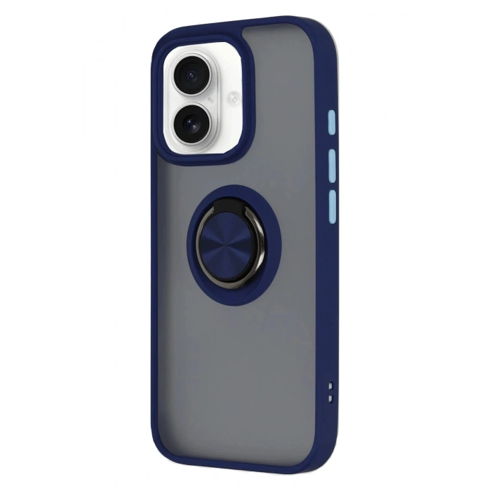 Newface iPhone 16 Kılıf Montreal Yüzüklü Silikon Kapak - Lacivert