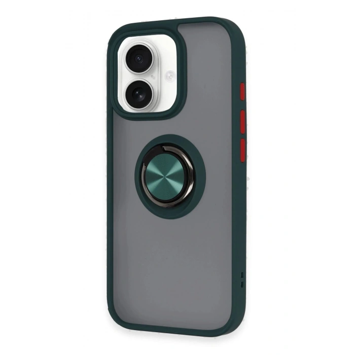 Newface iPhone 16 Kılıf Montreal Yüzüklü Silikon Kapak - Yeşil