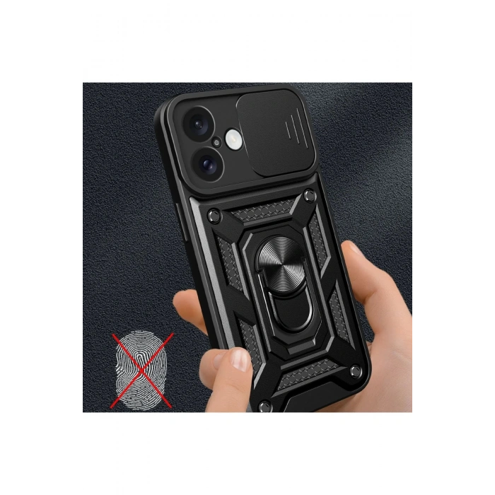 Newface iPhone 16 Kılıf Pars Lens Yüzüklü Silikon - Gümüş