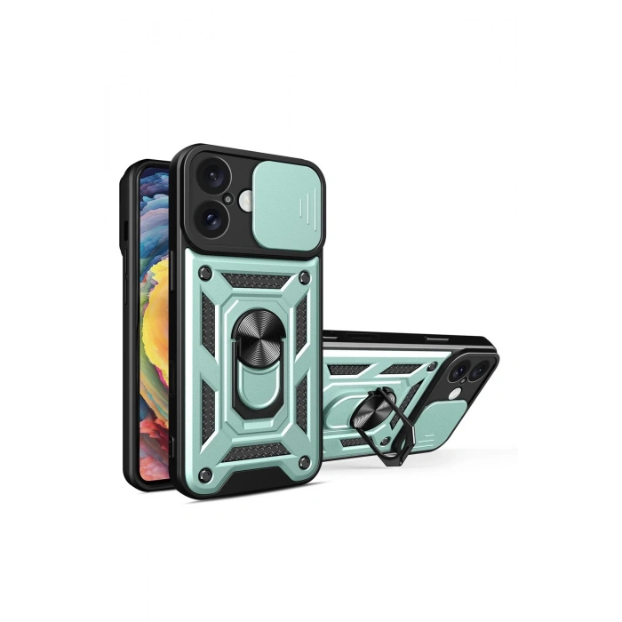 Newface iPhone 16 Kılıf Pars Lens Yüzüklü Silikon - Yeşil