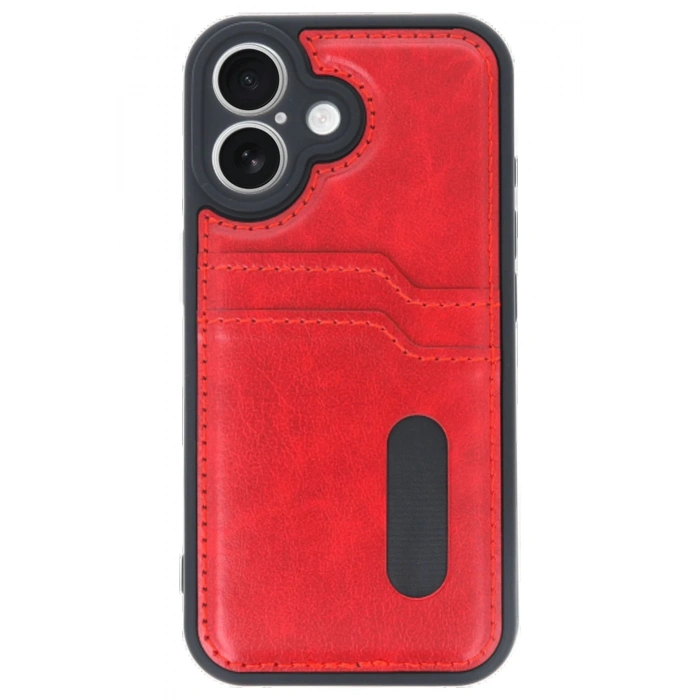Newface iPhone 16 Kılıf Sara Kartvizitli Deri Kılıf - Kırmızı